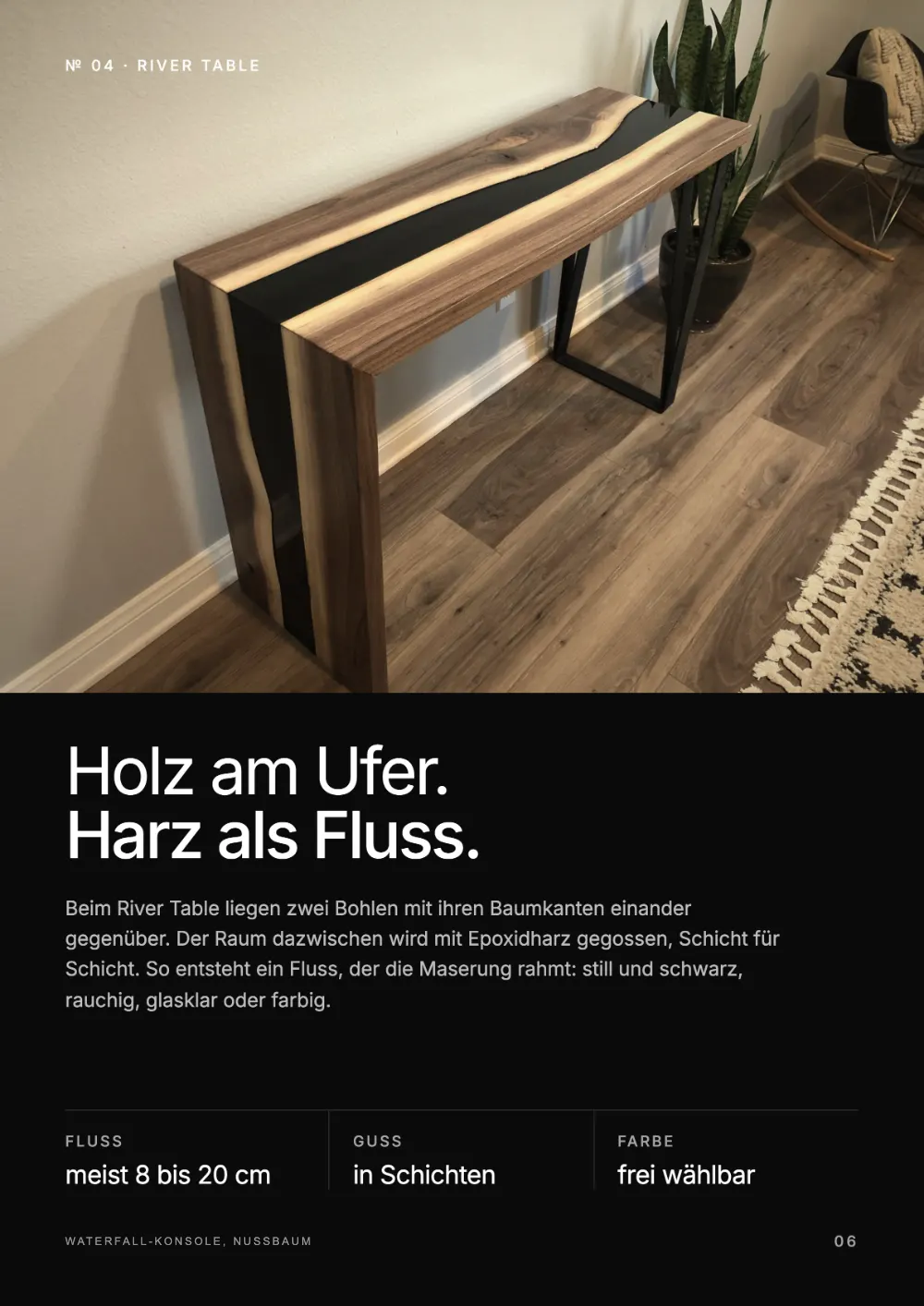 Lookbook Seite 6: № 04 · RIVER TABLE Holz am Ufer.