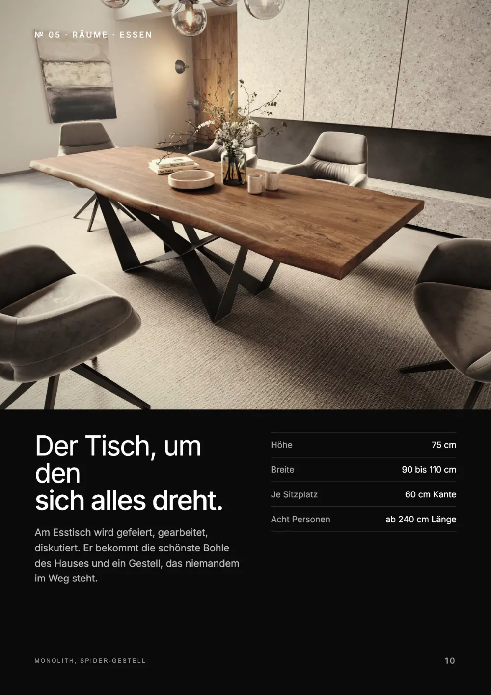 Lookbook Seite 10: № 05 · RÄUME · ESSEN Der Tisch, um den sich alles dreht.