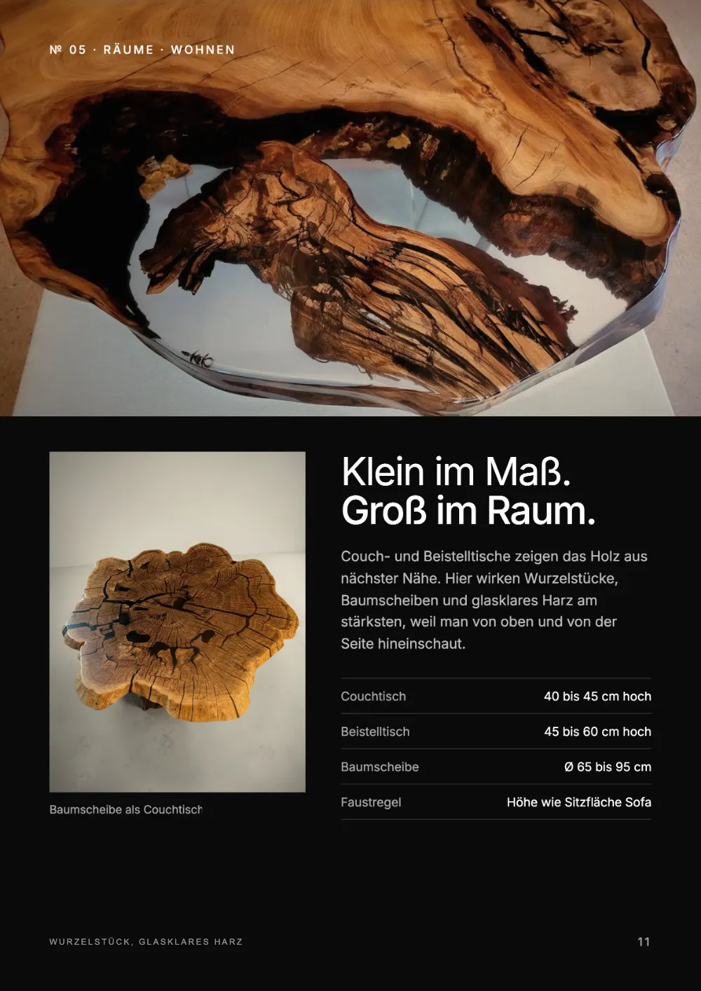 Lookbook Seite 11: № 05 · RÄUME · WOHNEN Baumscheibe als Couchtisch Klein im Maß.