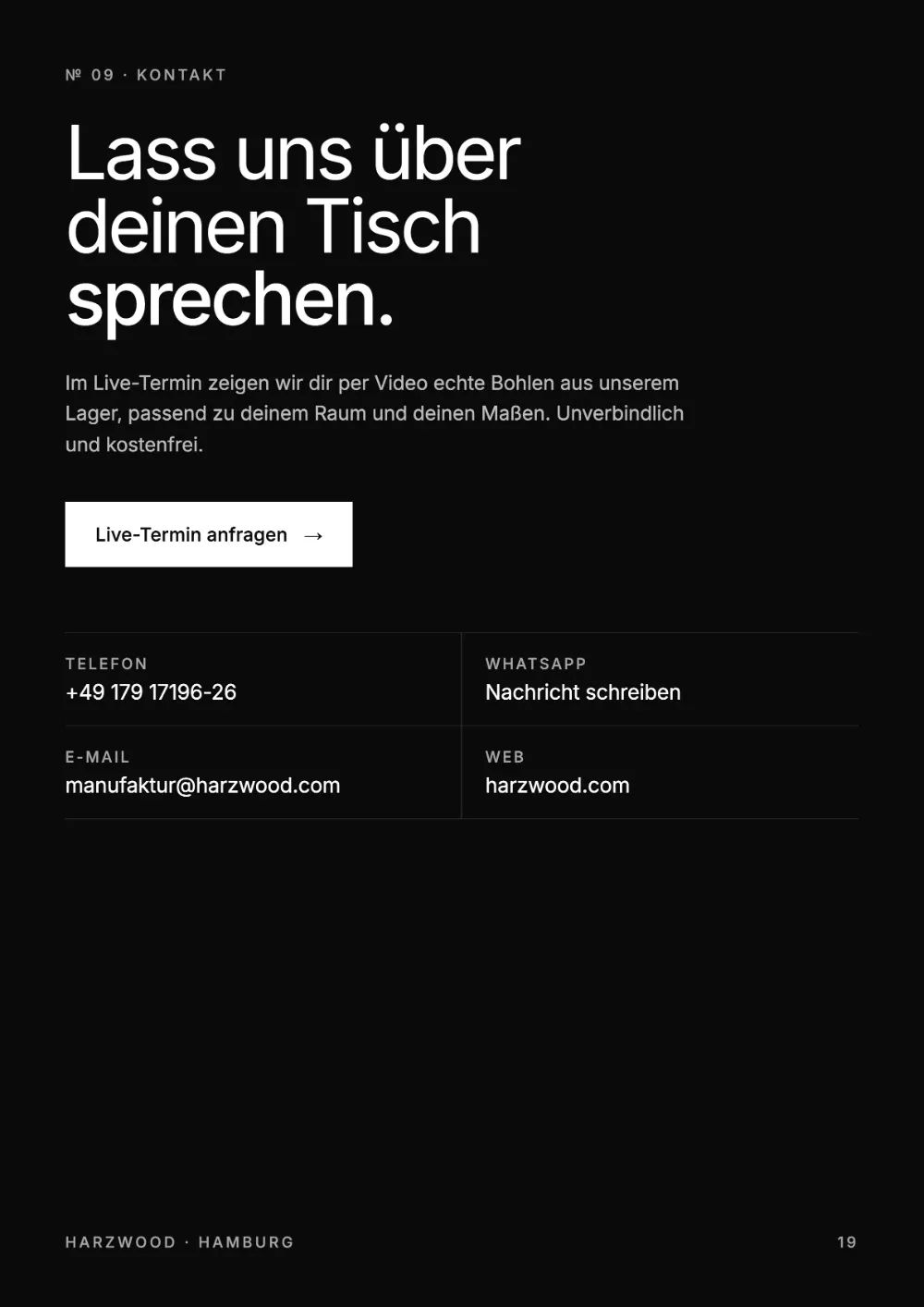 Lookbook Seite 19: № 09 · KONTAKT Lass uns über deinen Tisch sprechen.